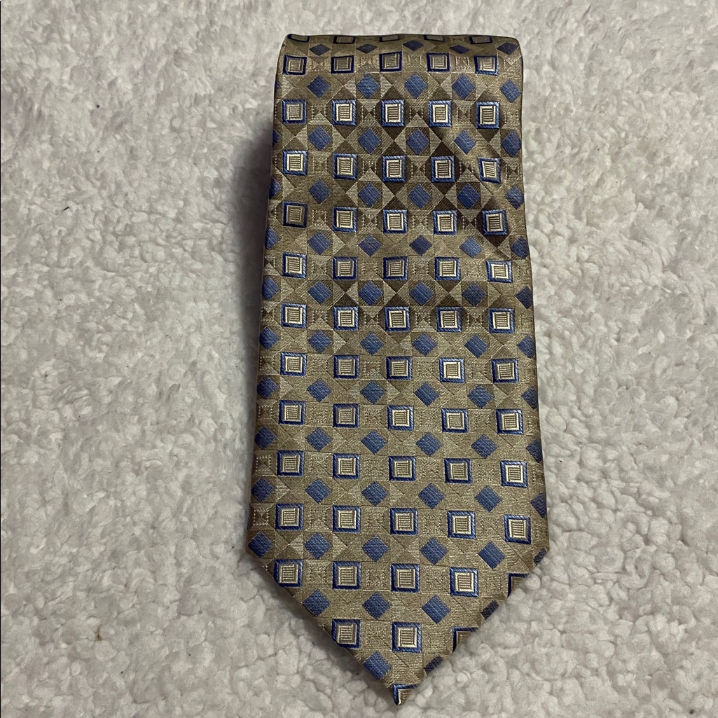 Joseph  Feiss Geometric Pattern Tie  Gold And Blue Beautiful For Formal Events